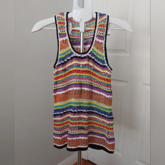 Trina Turk Crochet Sleeveless Tank Sweater Vest Sz S Textured Multicolor Stripes - Picture 7 of 12
